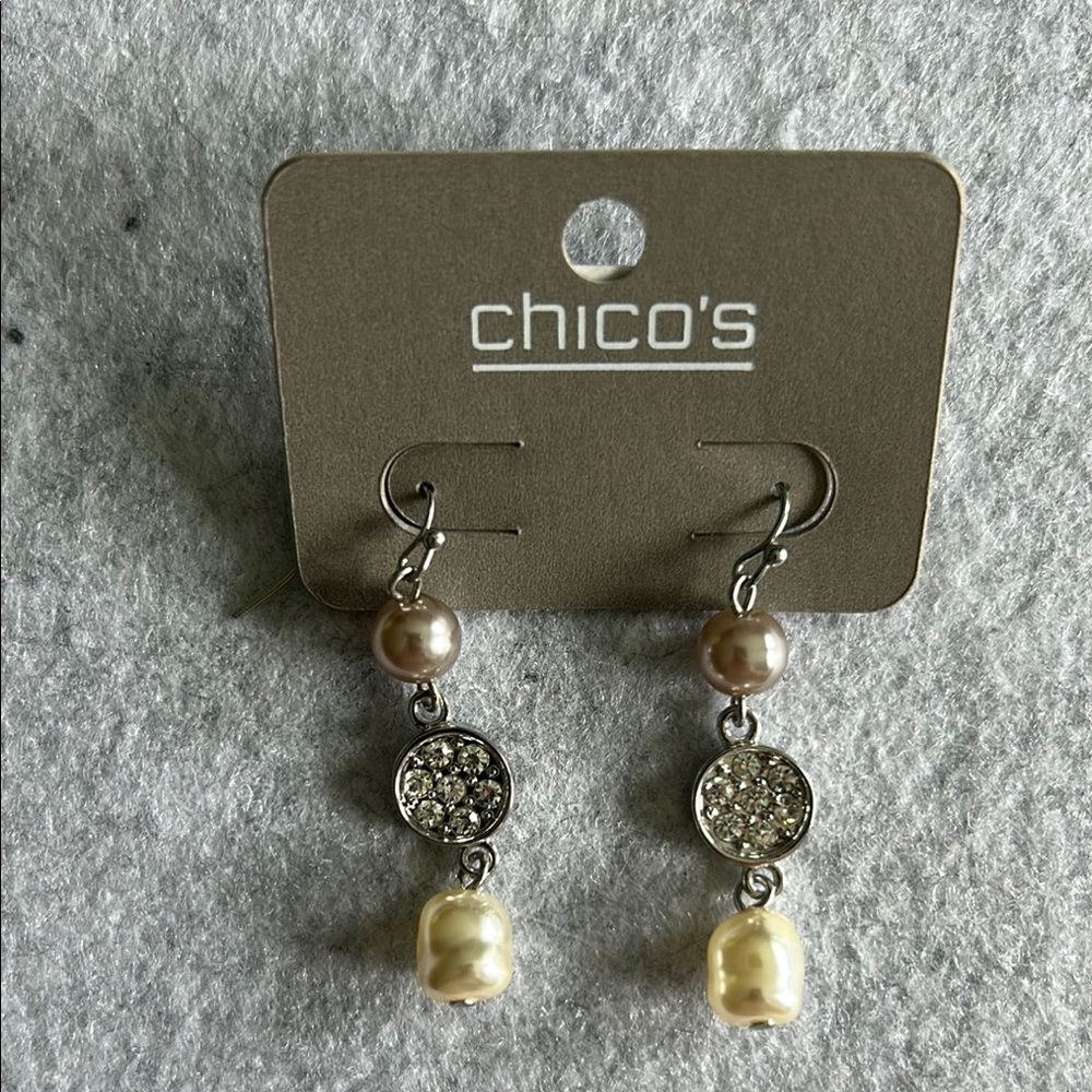 Chico's Silver Tone Beaded Crystal Pearl Hook Earrings - Picture 5 of 10